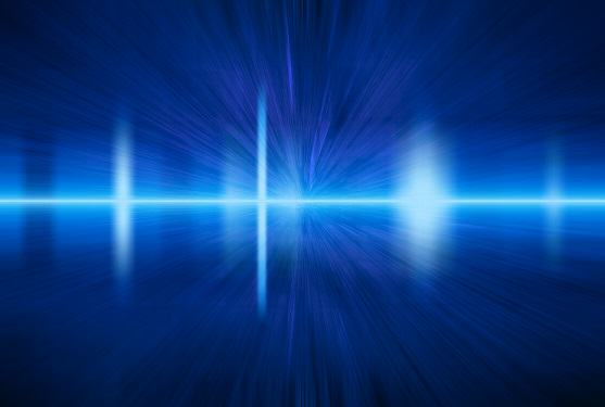 White abstract sound wave pattern over blue background