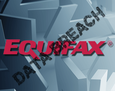 Data Breach stamp over Equifax logo and abstract background
